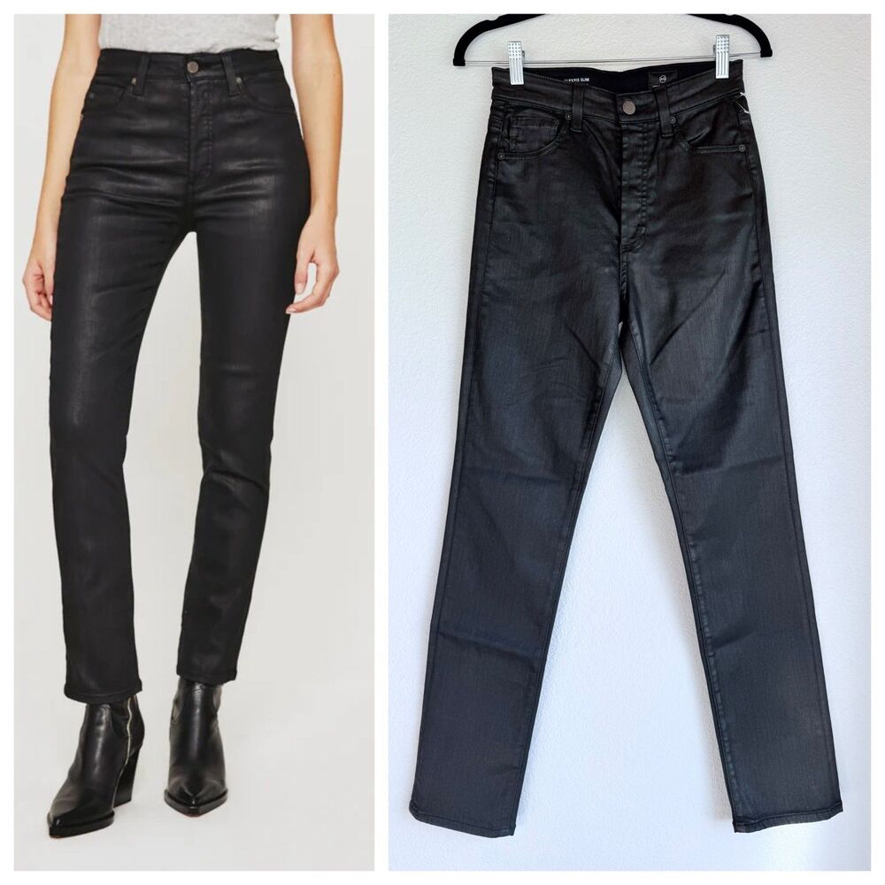 NEW AG Jeans Womens Alexxis High Rise Vintage Slim Jeans Coated Super Black 26